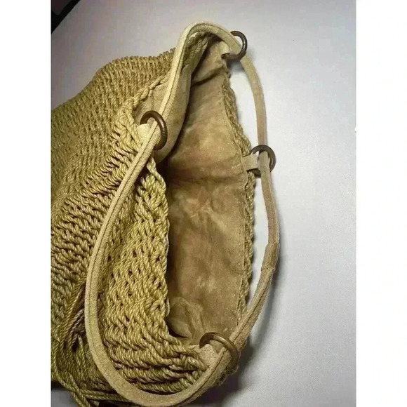Oscar De La Renta Raffia Bucket Bag Wicker Suede Woven Purse Natural Beach Purse - Picture 15 of 16